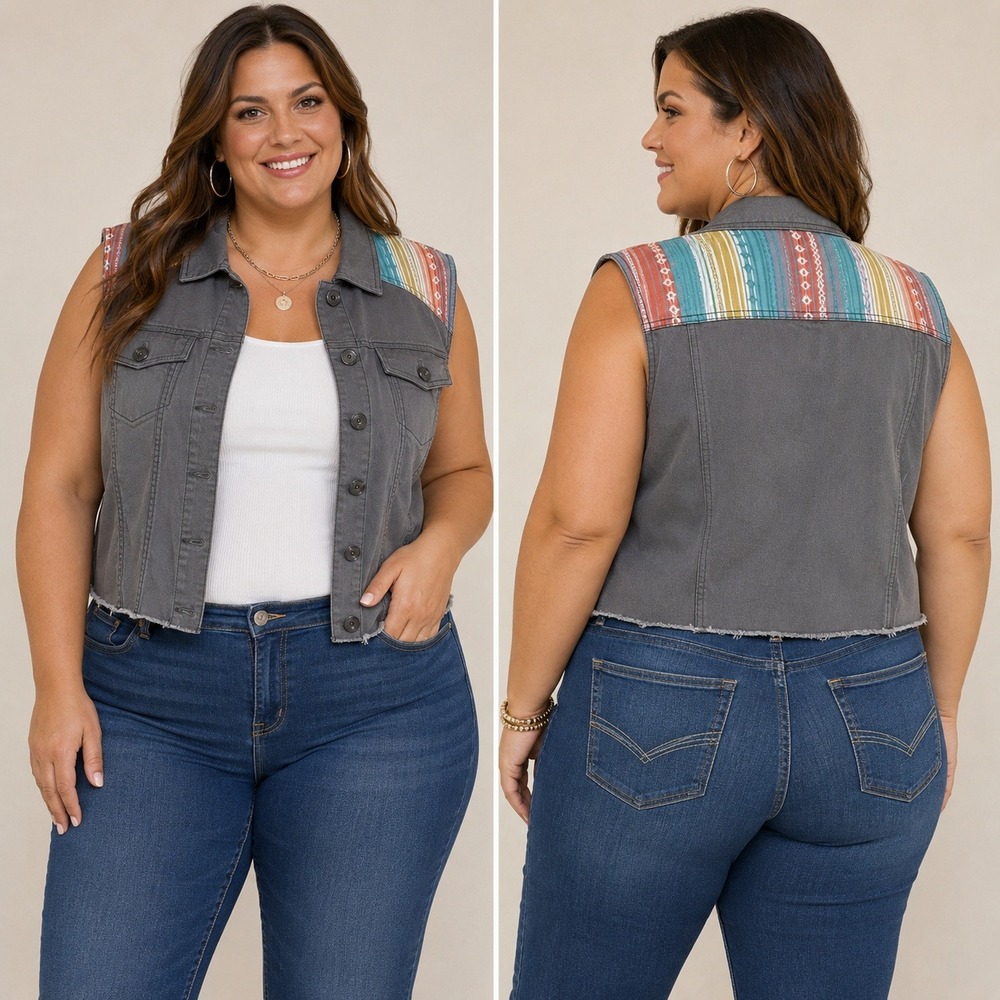 Ariat June Trucker Vest Women Gray Aztec Southwestern Cutoff Western XXL Rodeo